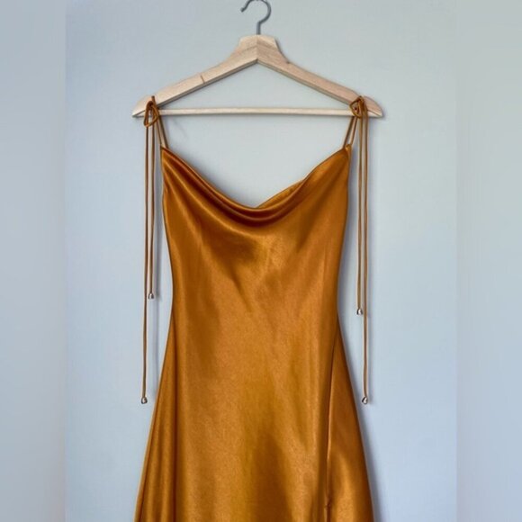 NEW Self-Portrait Burnt Orange Satin Midi Dress Lace | US 0 UK 4 - Picture 11 of 12